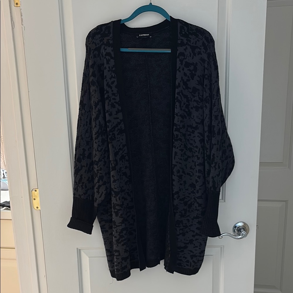 Express Gray and Black Textured Cardigan Sweater